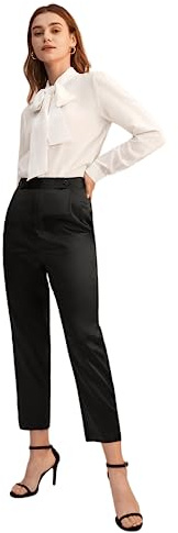 LilySilk Bequeme Passform Zigarettenhose aus Seide Mittelgroße Hosen Damen Elastische 100% Seide Röhrenhose Schwarz, 36