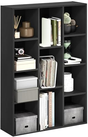 Furinno LUDER Book Shelf, 11-Cube Bookshelf, Reversible Bookcase, 9.4 x 29.1 x 41.7, for Living Room, Bedroom, Home Office, Blackwood
