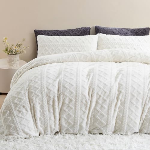 AShanlan Flanell Bettwäsche 135x200 Winter Warme Bettbezug 135 x 200 und Kissenbezug 80x80 cm ÖKO-TEX Fleece Bettwäsche Set Superweich & Kuschelig mit Reißverschluss | Creme Weiß