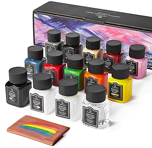 Smalltongue 14 Original Colors Acrylic Leather Paint Kit for Shoes, Sneaker, Couches, Bags, Car Seat, Acrylic Leather Dye Set with Leather Preparer and Deglazer