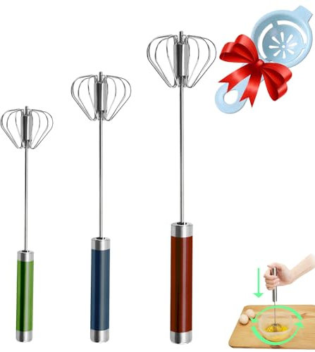 Semi-automatic Whisk, Stainless Steel Egg Beater, Hand Push Rotary Whisks Mixer Stirrer for Making Cream, Whisking, Beating and Stirring (3 Color)