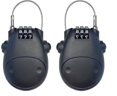 Cable Lock, 2 Pcs Black Motorcycle Helmet Lock Retractable Cable with 3-Digit Combination Lock, Suitable for Security Locks for Bicycles, Luggage or Cabinets(70cm)