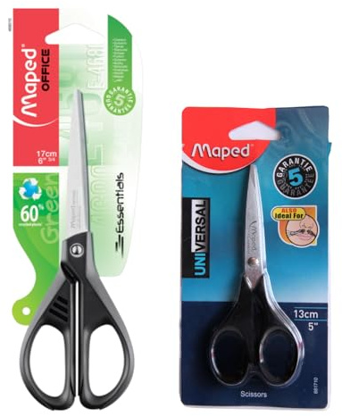 Maped Maped Scissors Set for Home, Kitchen and Office, Universal Scissors 13 cm and Essential Scissors 17 cm, Super Comfortable Handle, Heavy Duty Stainless Steel Scissors, 2 Pieces