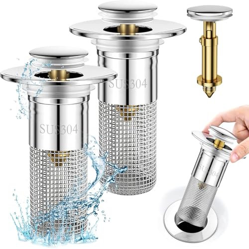 2 Stücke WaschbeckenstöPsel für 34-40mm,Universal Pop Up Abflusssieb Ablaufgarnitur Stöpsel Waschbecken,Abflussstopfen Waschbecken mit Haarsieb,Abflussstopfen füR Aufsatzwaschbecken (2)