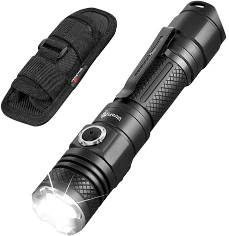 UltraFire LED Taschenlampe mit Holster, 1200 Lumen Taktische Taschenlampe mit Batterie, Zoomable 6 Modi Kleine Taschenlampe, USB Wiederaufladbar, T4