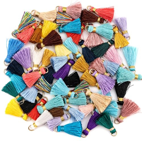 Hawdows 60 Pièces Glands Colorés Mini Glands Pendentifs, 2cm Couleur Glands, Glands Pompoms Colorés pour Bijoux DIY Boucles d'oreilles Artisanat, Bracelets, Porte-clés - Couleur Aléatoire