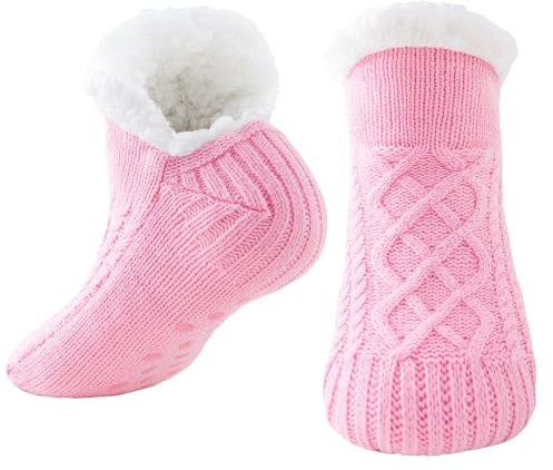 Niorasen Calze Antiscivolo a Pantofola Invernali Donna Uomo, Termiche in Pile Calde, Calzettoni Morbidi per Casa, Natalizie, Regalo di Natale Capodanno, Rosa