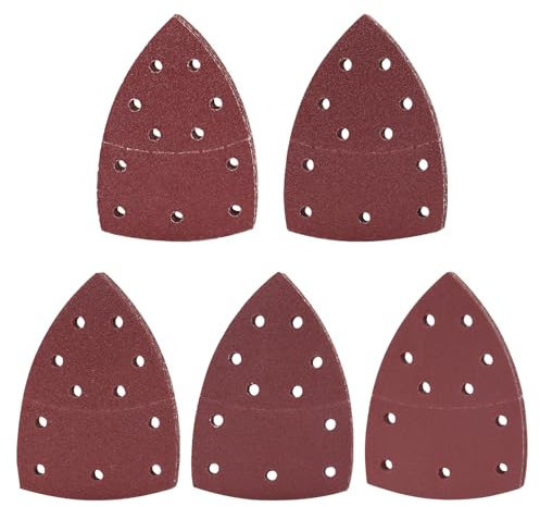 wadafen Lijas para Lijadora Delta, 50 Hojas Lijas Triangular 105x152 mm Papel Lija para Madera 11 Agujeros Lijas con Gancho y Bucle para para Lijado Pulido, Granos 40/80/120/180/240 por 10