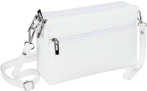 Caspar kleine Leder Umhängetasche Crossbody Bag elegante Damen Tasche mit 3 Fächern - CLASSIC LINE - Modell No.815 - Made in Italy, Farbe:weiß
