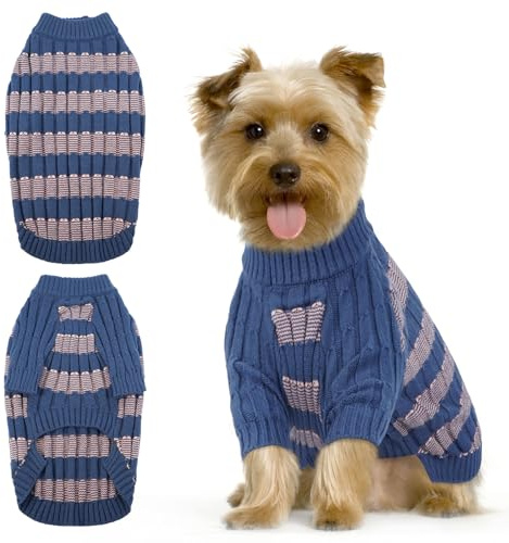 Hjumarayan Maglioncino Cane, Caldo Maglione Invernale per Cane Praticità Maglia Cani Piccola Taglia Comodo Strisce Maglioncino con Stile per Chihuahua Jack Russel, Blu S