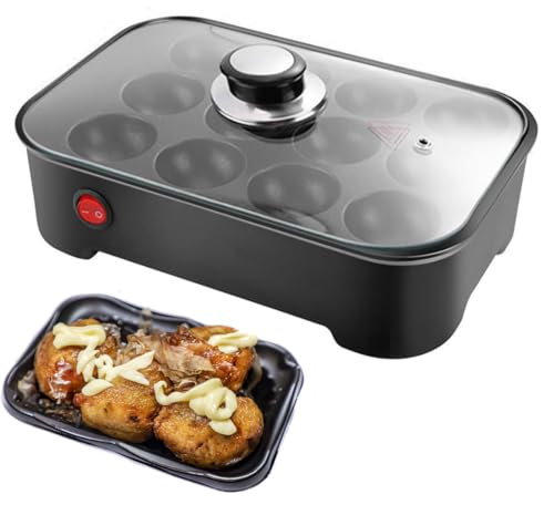 Maker, padella elettrica multifunzione con 12 fori, controllo automatico della temperatura, con coperchio, ideale per colazione, uova fritte, polpette e snack