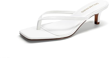 DREAM PAIRS Kitten Heels for Women Flip Flop Low Heels Square Open Toe Sandals Thong 1.96 Inch Heeled Sandals for Summer Vocation,Size 7,White,SDHS25001W