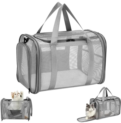 Quuylin Sac Transport Chat, Sac de Transport pour Chien Respirant et Pliable, Caisse de Transport Chat avec Bandoulière Réglable, Cage Transport pour Chat et Chien Voyage en Train,Voiture(42x26x29cm)