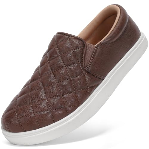 STQ Wide Toe Box Slip On Shoes Women Quilted Fall Sneakers Walking Business Casual Tennis Comfortable Fashion Nursing Dark Brown Size 7 Wide