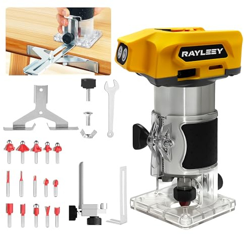 800W Cordless Wood Router for Dewalt 18V Battery (Not Included Battery), 6 Variable Speeds Router Tool for Woodworking Slotting Trimming, Compact Electric Brushless Trimmer with 15PCS 1/4 Router Bits