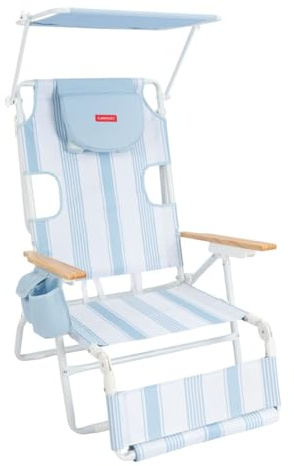 Flamingueo Silla Playa Plegable - Agujero Acolchado Cabeza y Brazos - 5 Posiciones - Parasol Ajustable UPF 50+ - Asas Mochila - Reposapiés y Reposabrazos - Bolsillo Insulado - Aluminio y Poliéster