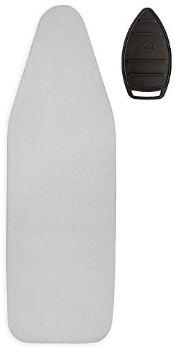 Encasa XO Ironing Board Covers - Metallic Silver Jetstream - Fits Medium Boards 112x34 cm, Extra Thick 2mm Foam + 4mm Felt Padding, Elastic Cord + Lock, 3 fastners, Silicone Iron Rest, Heat Reflective