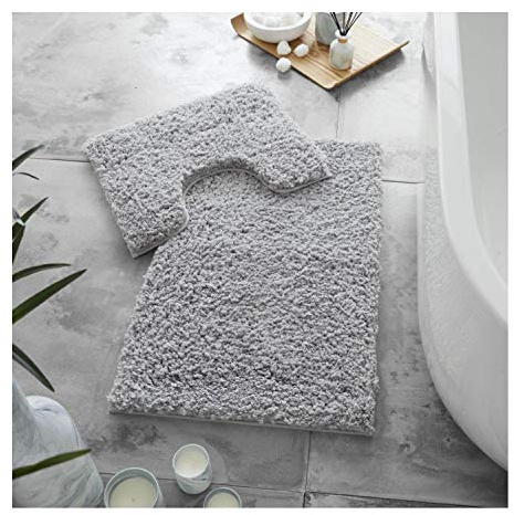 Lions Bath Mat Set - Ultra Soft Fluffy Bathroom Mat Sets 2 Piece, Absorbent Bathroom Rugs, Non Slip Microfiber Bathmat, Machine Washable, Shaggy Rug, 50x80cm, 100% Polyester, Silver