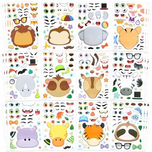 JOYIN 36 PCS Make-a-face Sticker Sheets, Make Your Own Animal Mix and Match Animals Sticker Sheets for Children, Sticker Faces for Kids, Stickers for Party Bags, Kids Party Favor Supplies