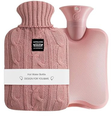 OliviaLiving Wärmflasche, Wärmflasche, 2 Liter, zum Aufwärmen und Einfrieren, mit Strickbezug zur Schmerzlinderung, Wärme- und Kältetherapie
