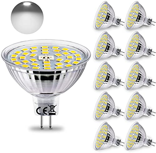 HiBay 10 x MR16 LED-lampor kallvita 12 V GU5.3 Bi-Pin spotlights glödlampa 4 W ersätter 35 W-45 W halogen energibesparande glödlampor icke-dimbara