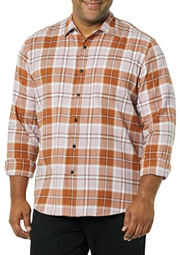 Amazon Essentials Men's Regular Fit Long-Sleeve Flannel Shirt, Soft Brushed Cotton, Lightweight yet Warm, Mauve Rust Plaid, Medium