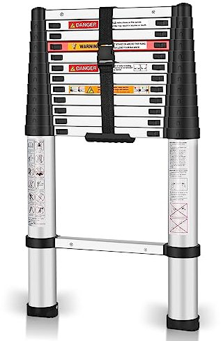 Yvan Telescoping Ladder,12.5 Feet Aluminum Telescopic Extension Ladder,Soft Close Design Multi-Purpose Extendable Ladder for Household Daily or Hobbies,330 Lb Capacity