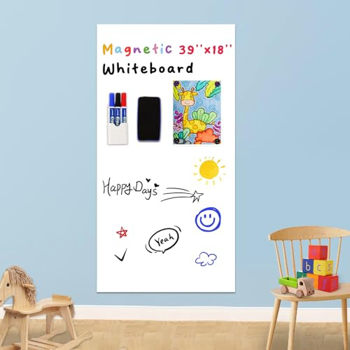 YOUNGJQ Magnetic Whiteboard Contact Paper 39 x 18 Adhesive Magnetic Dry Erase White Board Sticker for Wall, Peel and Stick Wallpaper, Easy to Write and Clean for Playroom Office