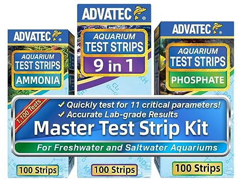 Advatec Master Test Strip Kit - for Freshwater, Saltwater & Reef Aquariums, Test for 11 Parameters! -Fast Lab-Grade Results with Interpretation Guide! (100 Ct. - 300 Strips, 1,100 Tests)
