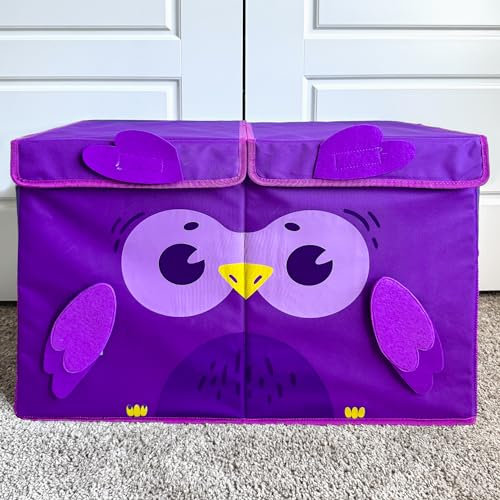 QUOKKA Spielzeug Aufbewahrungsbox für Jungen und Mädchen – 63x41x33 cm Groß Spielzeugkisten für Kinder mit Eulen -Zusammenklappbar – Griffe – Klappdeckel –Stoffbehälter für Spielzimmer