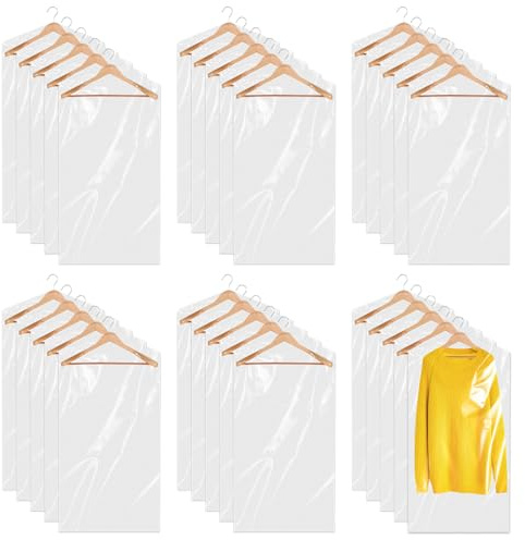 Sliverdew 30 sacchi appendiabiti sospesi, 60 x 90 cm, in plastica, trasparenti, per la pulizia a secco, per camicia, giacca e maglioni