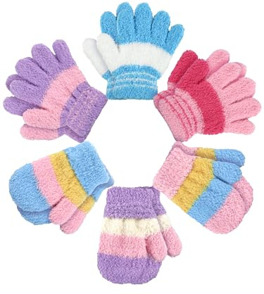 SATINIOR 6 Pairs Toddler Knitted Gloves Kids Winter Warm Stretchy Mittens Soft Lightweight Mittens for Boys and Girls(for 4-7 Years Old,Fresh Colors)