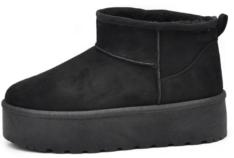 IF Stivali Stivaletti Mammut Da Donna Alla Caviglia Con Pelo Pelliccia Platform Zeppa Camoscio Sintetico P309 Nero N.39