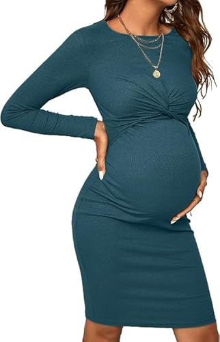 SISAY Abiti in Maglia Premaman Vestiti Maglina Maniche Lunghe Maglione Abito Elegante Donna Incinta Vestito Aderente Gravidanza Abbigliamento Maternità Mini Bodycon Dress Moda Vestitito da Sera Giorno