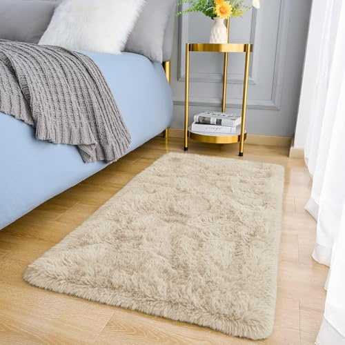 tapis moelleux pour salon et chambre à coucher - Petit tapis moelleux à poils longs super doux et antidérapant - Peluche pour salle à manger - 50 x 80 cm