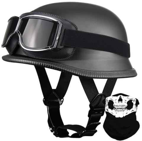 Vintage German Motorcycle Half Helmet, ECE Approved Open-Face Motorbike Helmets, Retro Half Shell Helmet with Adjustable Quick Release Buckle+Goggles for Adults Men Women M-XXL