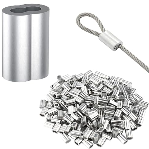 100 pezzi manicotti alluminio per cavi e corde, con ghiere e morsetti doppio foro per filo metallico e cavo corda in acciaio 3mm. Per fissare e tenere insieme i tuoi progetti.
