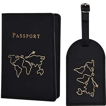 Granvoo 2 Stücke Reisepasshülle Halter,Reisepass Schutzhülle,Reisepasshülle Set mit Gepäck Etikett,Leder Passhülle,Kunstleder Reisepasshülle Halter,für Kreditkarten,Ausweis und Reisedokumente