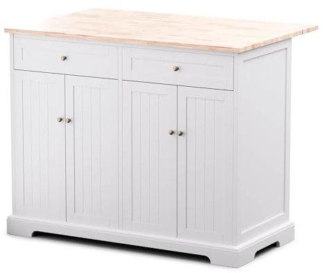 Blumfeldt Isola Cucina – Moderna Isola Cucina con Cassetti, Piano di Lavoro Estensibile, 2 Cassetti & 4 Ante, Design Senza Tempo, Struttura Robusta, Facile da Pulire, 106,5x49,5x89 cm