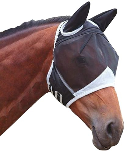 DKDDSSS Fliegenmaske Pferd: Hochwertige Fliegenhaube für Pferde UV-Schutz & Stretch Fliegenmaske Pferd Cob & Pony Fliegenschutz für Pferde