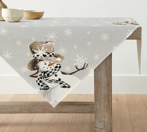 Artoid Mode Tovaglia con pupazzo di neve e fiocchi di neve di Natale, tovaglia stagionale invernale per cucina, decorazione da tavolo interna, per feste e vacanze, 100 x 100 cm