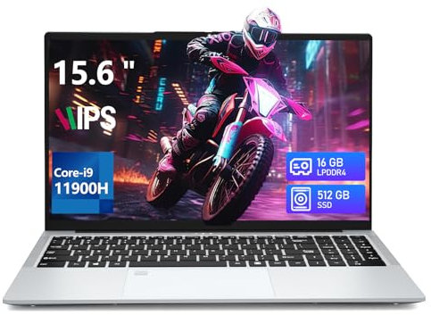 Ordenador Portátil 15,6 pulgadas, Core i9-11900H CPU 16 GB RAM SSD 512 GB PC portátil, Laptop 1920 x 1080 IPS, con RJ45 | USB 3.0*3 | HDMI | Bluetooth 5.2 | Wi-Fi | Tipo C | Teclado retroiluminado