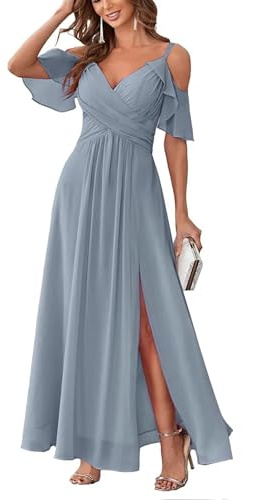 Sincemeet Robe de Soiree Femme en Mousseline à épaules Dénudées Robe pour Mariage Invité à Col en V Robes de Demoiselle d'honneur