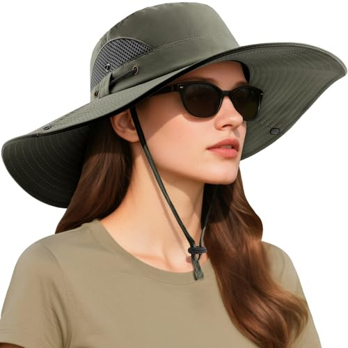 DRESHOW Chapeau de Soleil Femme l'extérieur UV Protection Chapeau d'été à Large Bord Bonnet Pliable en Maille Plage Pêche Seau Casquette