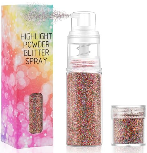 AOOWU Spray Paillettes Visage & Corps 12g + Recharge 5g,Poudre Scintillante Maquillag pour Visage,Poudre Libre Spray Scintillant,Spray De Poudre Paillette pour Mariages & Festivals,Coloré