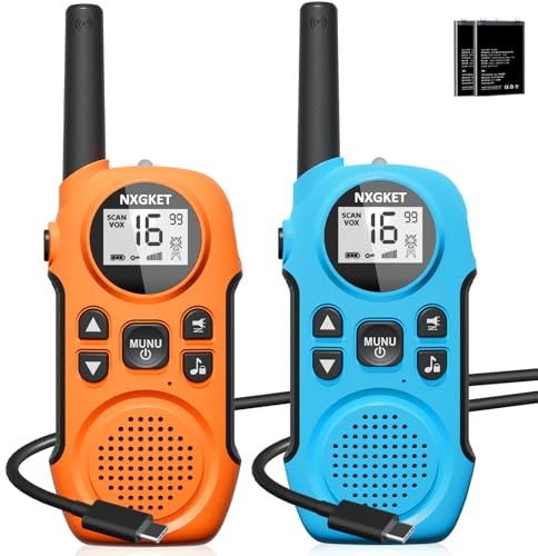 Walkie Talkie Professionali Ricaricabili per Bambini,NXGKET Radioline Woki Toki 16 Canali,Batteria Integrata,Con Torcia per Giochi all'aperto Campeggio Escursionismo (arancione+blu)