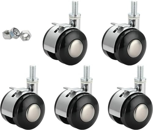 TMKDNNKG Office chair wheels,2 Twin Casters,Replacement Castor Wheels for Small Sofa Furniture Boss Chair,for Hard Floors,Set of 5(brakeM10) (Color : Brake, Size : M10)