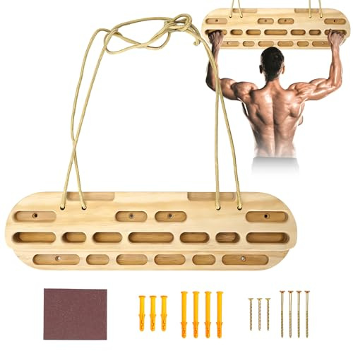 ohbien Wooden Climbing Board, Rock Climbing Hangboard with Wall Mount | Training Climbings Fingerboard Door-Mounted with Portable 3M Rope for Strengthen Fingers and Grip for Indoor Pull-up Training