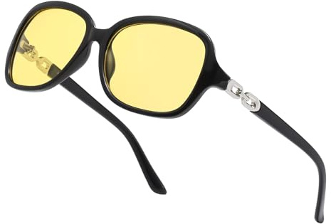 D Lolylad Occhiali visione notturna da donna – Occhiali da guida notturna per automobilisti guida auto notte occhiali gialli, Montatura nera/lenti gialle, Einheitsgröße