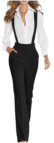 Suspender Overalls for Women Sleeveless Straight Leg Dressy Jumpsuit Business Casual Work Pants Slacks with Pockets